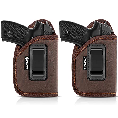 2 PACK IWB Holster with Laser Sight, Concealed Carry Gun Holster for Women/Men, ECO Leather Concealment Inside Waistband Holsters with Metal Clip Fits Most Midsize & Compact 9/40/45 & Laser Attachment