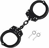 vulcanforce Handcuffs Law Enforcement - Heavy Duty Steel Chain Hand Cuffs - Includes 2 Keys - Extra Sturdy Double Lock - 16 Locking Positions Fit Most Wrists - Perfect for Security, Training (Black)