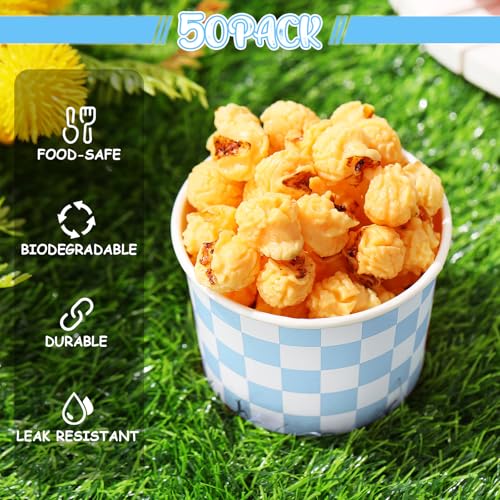 Image of Zopeal 50 Count Light Blue Checkered Ice Cream Cups Disposable Race Car