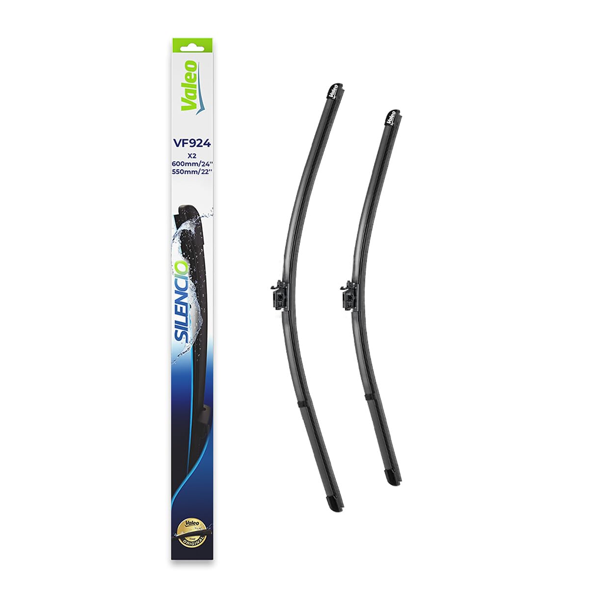 VALEO Silencio Escobilla - VF924 - Kit de Hojas Planas Originales 600 mm/550 mm - Alto Rendimiento, Visibilidad Superior en Carretera, Fácil Instalación - Delanteras - Juego de 2 Escobillas - 577924