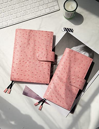 Smartfee B6 Planner Cover With Zipper And Big Back Pocket, Ostrich Print Leather（Ostrich Pink) #TOP6