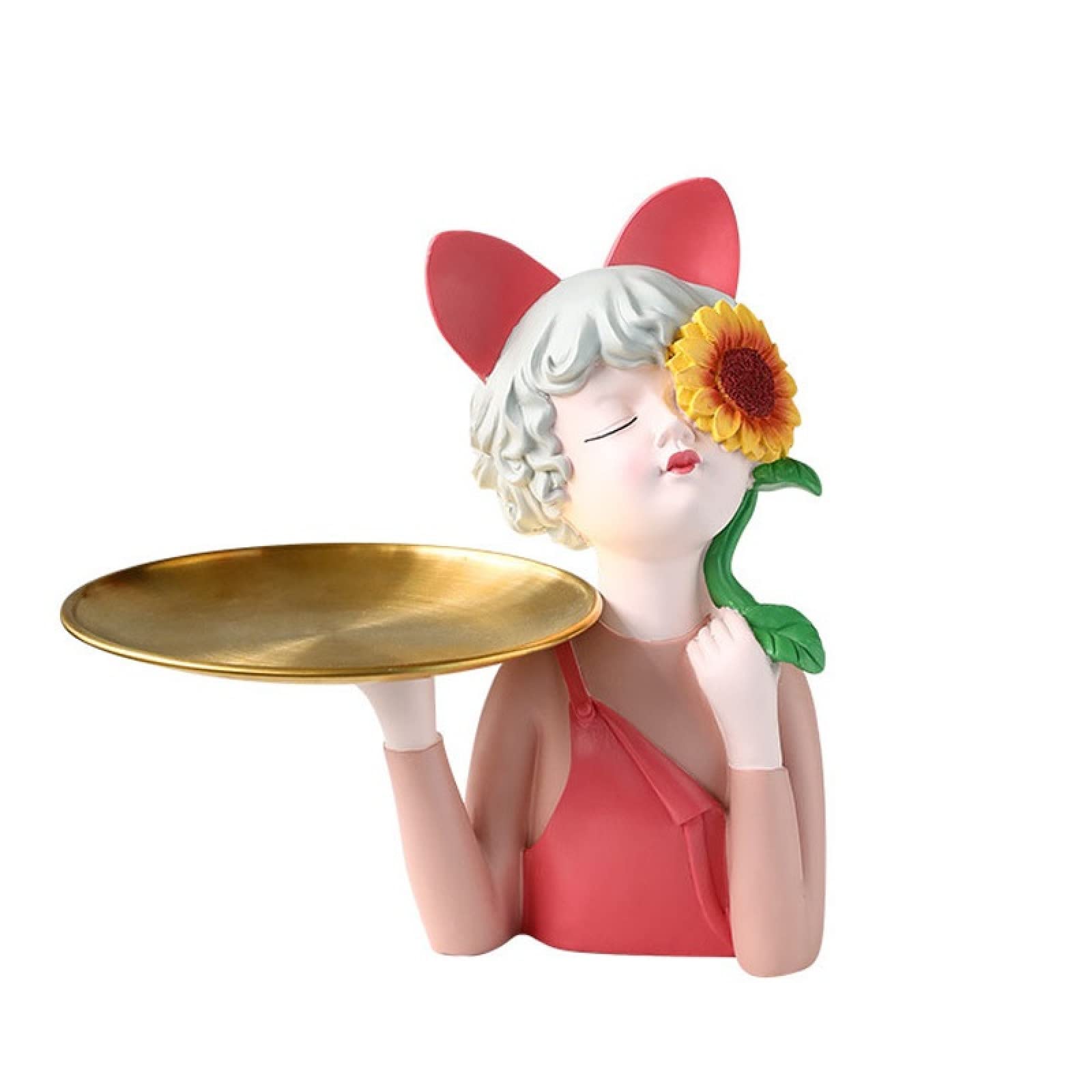 Esculturas Simples Estatua De Niña Girasol para Bandeja De Almacenamiento Figura De Escultura De Resina