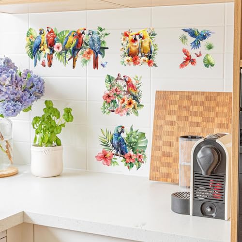Calcomanías para muebles de flores de loro para restaurar escritorios 5