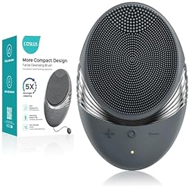 COSLUS Facial Cleansing Brush Face Scrubber : Portable Silicone Waterproof Rechargeable Face Wash Brush, 5 Cleansing Modes, Electric Deep Cleaning for Men & Women, Removing Blackhead, Exfoliating