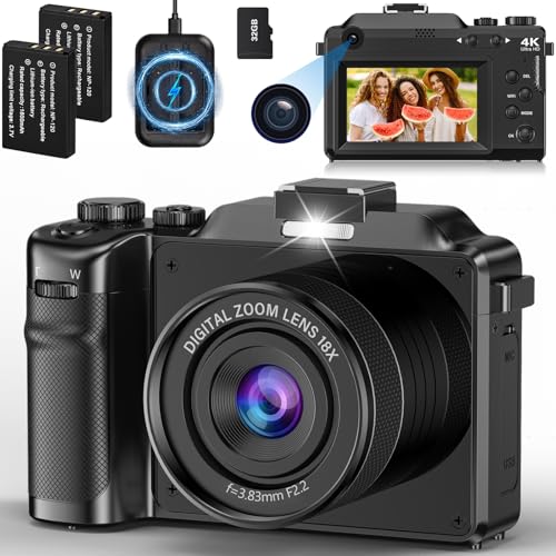 4K Digitalkamera, 64MP 18X Digital Zoom Fotokamera, Autofokus WiFi Vlogging Fotoapparat mit Selfie, Kompaktkamera mit 32GB Karte Leser Ladestation 2 Batterien für Teens Anfänger Erwachsene 4K Digitalkamera, 64MP 18X Digital Zoom Fotokamera, Autofokus WiFi Vlogging Fotoapparat mit Selfie, Kompaktkamera mit 32GB Karte Leser Ladestation 2 Batterien für Teens Anfänger Erwachsene