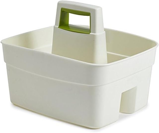 Whitefurze Kitchen Caddy with Leaf Green Insert, Plastic, Cream