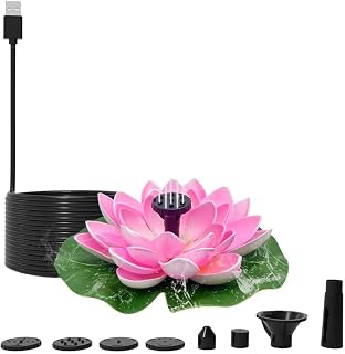 USB Lotus Fountain Pump with Multiple Nozzles, Quiet Pump Garden Bird Bath Pond Decoration, Purple White Pink Solar Style Feature(pink)