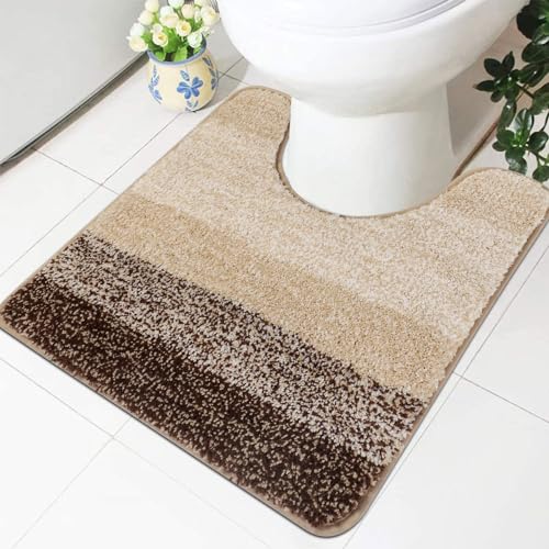 Famibay WC Toliet Rug Non Slip Pedestal Mat for Toilet Super Absorbent U Shape Bath Mat Beige Toliet Mat Washable Bathroom Floor Mat for Toilet
