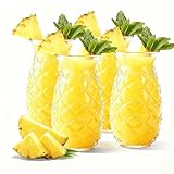 Snowth 4er Set Cocktail Glas im Ananas Design 480 ml, kreative Cocktailgläser in Ananasform,klares Cocktailglas mit Ananas-Relief I spülmaschinenfest · langlebig, Saftgläser, für Zuhause, Bar, Party