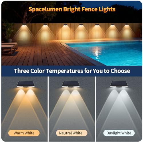 Solar Fence Lights Outdoor 6-Pack, Waterproof Solar Powered Deck Lights with 3 Color Temperatures (3000K/4500K/6500K), 80LM LED for Stairs, Yard, Patio, Pathway, Railings - Image 4