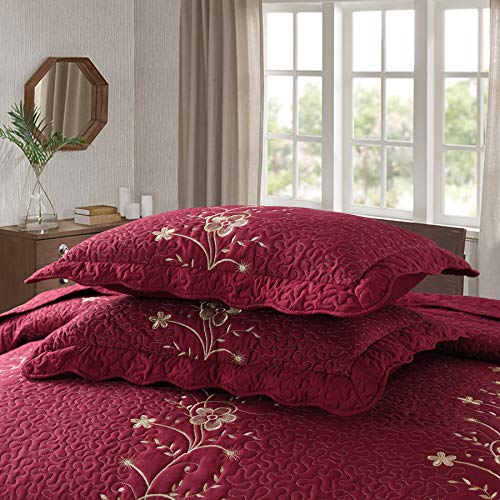 Marcielo 3 Piece Lightweight Bedspread Quilt Set Microfiber Quilt Embroidered Bedspreads Bed Coverlet Set, Lapaz (Burgundy, King) #TOP4