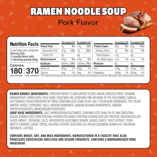 Maruchan Ramen Pork, Instant Ramen Noodles, Ready to Eat Meals, 24 Count