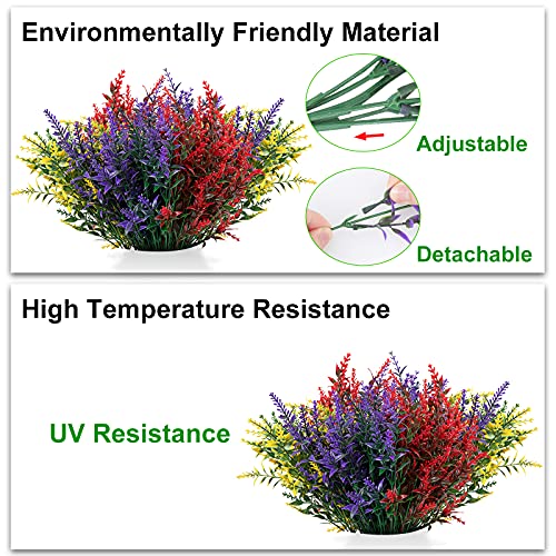 Artificial Flowers 10 Packs Outdoor Fake Flowers Faux Uv Resistant Lavender Plastic Plants Garden Porch Window Box Indoor Outside Hanging Decorations(4 Yellow, 3 Purple, 3 Red) #TOP2