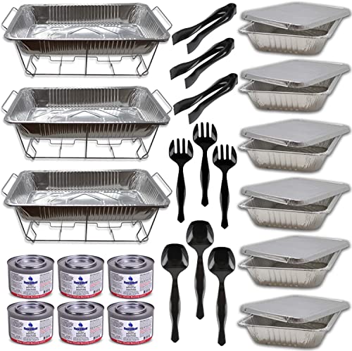 Chafing Dish Buffet Set Disposable | Buffet Servers and Warmers, Buffet Serving Kit | Includes Chafing Fuel, Wire Racks, Foil Pans Full Size, 9x13 Aluminum Pans Disposable, Serving Utensils| 33 Pieces