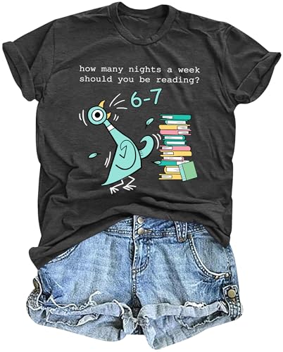 Teacher Shirts for Women Reading Tshirts Reading Six Seven Tshirt Book Lover Tee Teacher Crewneck Tops