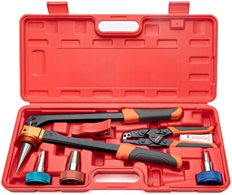 iCrimp PEX Expansion Tool Kit with 3/8’’, 1/2’’ & 3/4’’, 1’’ Auto Rotation Expansion Heads, PEX Tubing Cutter, Expansion Ring Removal Tool for Uponor Wirsbo ProPEX, PowerPEX PEX Fittings