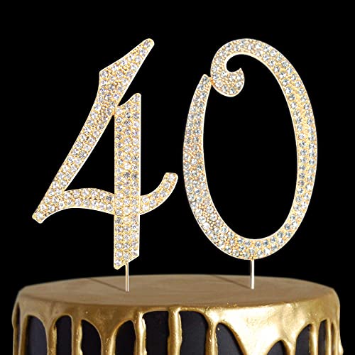 Number Cake Topper 40, Uniideco Gold Rhinestone Premium Metal Bling Bling Cake Decor, Sparkly Happy Birthday Wedding Anniversary Party Decoration Centerpiece #TOP18