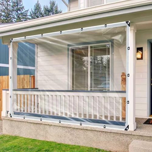 8x10ft Clear Waterproof Tarp with Grommets Upgraded Edge Heat Fused Tear Resistant Clear Heavy Duty Tarps for Patio Fencing Rain Wind Cold Chicken Coops and MoreWindproof Rope+Tie-Downs