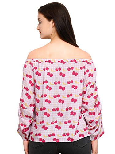 Image of Smarty Pants Women Cherry Print Off Shoulder Top (Pink)