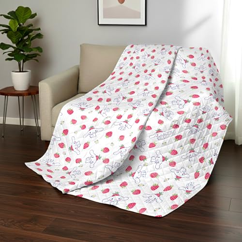 Image of Northwest Sanrio Cinnamoroll Reversible Quilted Throw, Kawaii Strawberry Polkadot Pattern, Comfy Throw for Anime Fans, Game Room, Chair or Couch, 60 x 80 Inches