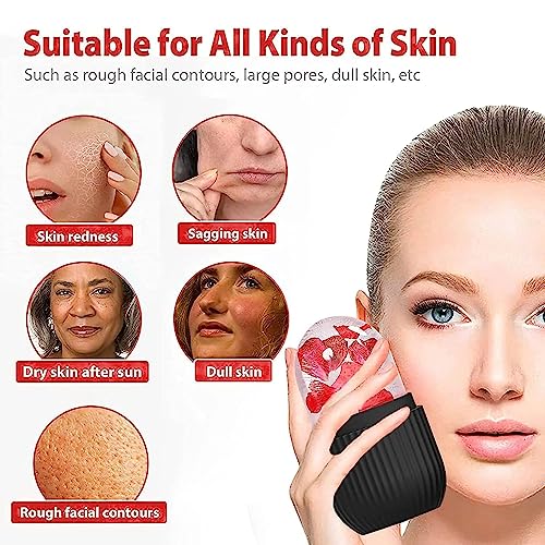 Image of Blocain Facial Ice Roller for Face & Eyes - Reusable Silicone Ice Mold for De-Puffing, Contouring & Pore Tightening - DIY Ice Therapy for Skin Radiance & Pain Relief - Black (1 Pc)
