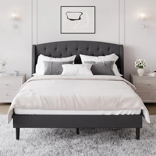 EGOHOME Full Bed Frame,Standard Wingback Headboard and Underbed Space,Sturdy Metal