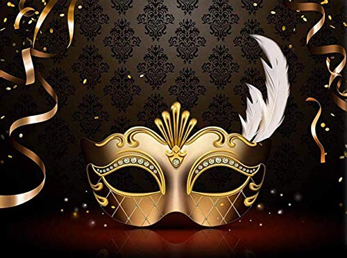 7x5ft Masquerade Backdrop Black Gold Venetian Mask Background for Party Prom Gala Birthday Ball Decorations Photo Booth Props