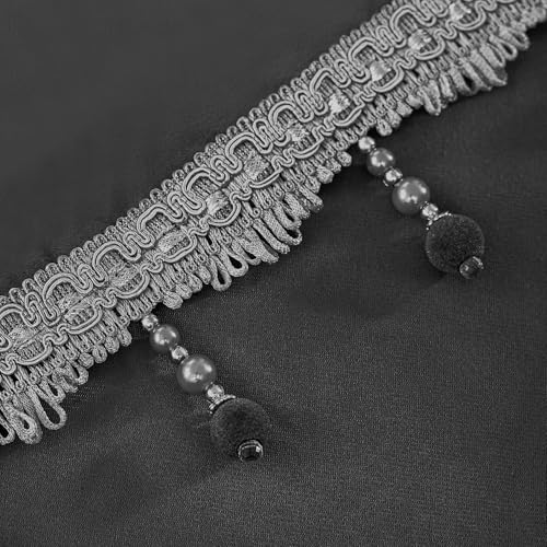 Phating Velvet Waterfall Valance for Bedroom, Valances Curtains with Tassels for Living Room Rod Pocket (1 Panel, Grey, W59 inches) by Phating - Image 5