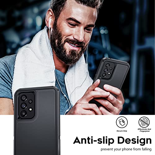 Leyi Galaxy A53 5G Case, 3-In-1 Rugged Defender Protection With 2 Tempered Glass Screen Protectors, Shockproof & Dustproof - Black #TOP5