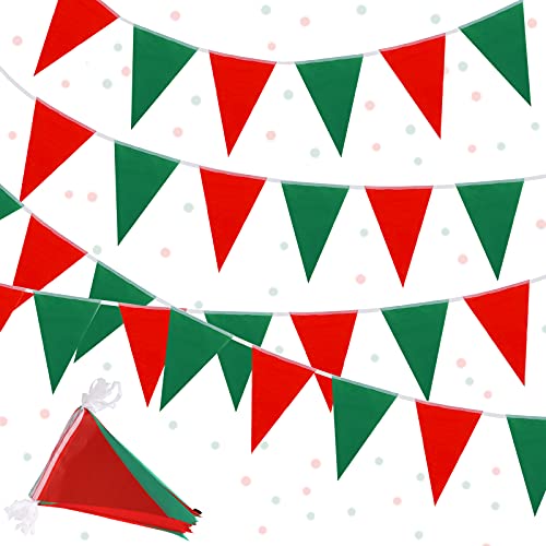 Image of Tatuo Christmas Pennant Banner Christmas Party Decoration Red and Green Pennant Triangle Flag Banner for Outdoor Indoor Decoration Birthday Party