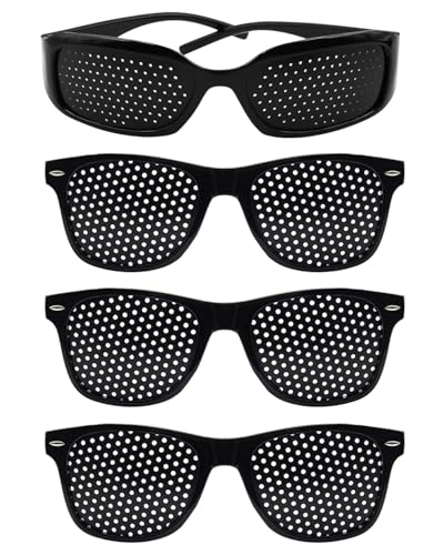 JUKOTA 4 Pcs Gafas Estenopeicas Entrenamiento Ocular Gafas Reticulares Anteojos Estenopeicos Gafas Pinhole Gafas Negras de Rejilla para Entrenamiento Ocular de Relajación y Mejora de La Visión