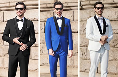 Mage Male Men's 3 Piece Suit Slim Fit Solid Shawl Lapel One Button Party Wedding Tuxedo Suits Blazer Jacket Vest Pants Set Black #TOP7