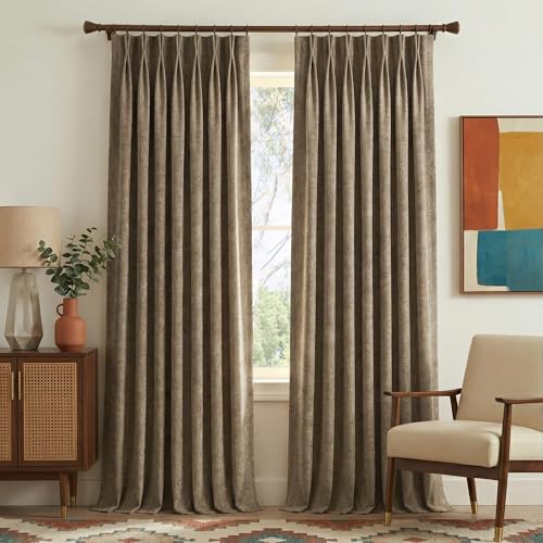 NICETOWN Heavyweight Pinch Pleat Curtains 395GSM Fabric, W40 x L90 Toasted Hazelnut Brown Faux Linen Drapery for Cozy Living Room, Thermal Insulated Double-Sided Textured Panels (1 Pair with Hooks)