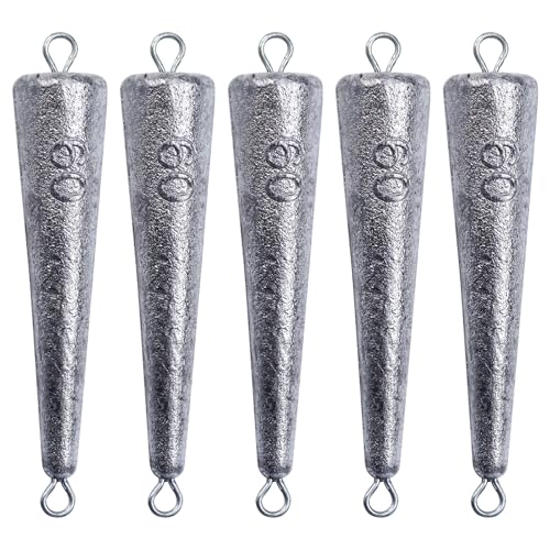 CWSDXM Through Wire Inline Torpedo Sinkers, Saltwater Bullet Fishing Weight for Trolling, Double Ringed Conical Sinkers for Bottom Fishing Surf Fishing 1-5 oz(2 oz, 5 pcs)