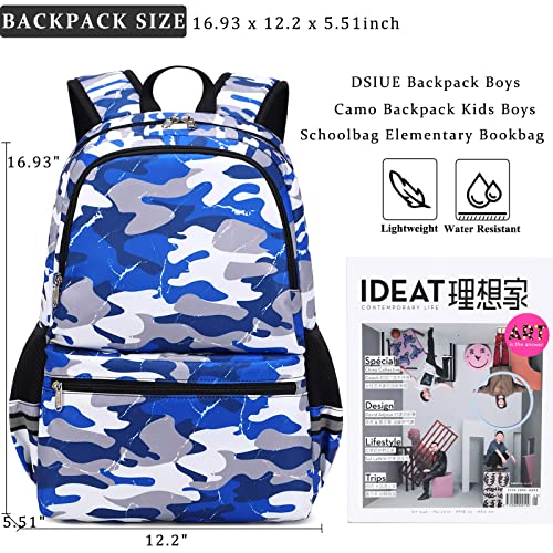 Dsiue Backpacks For Boys School Bags For Kids Elementary Bookbag And Lunch Box Set Camo Blue #TOP4