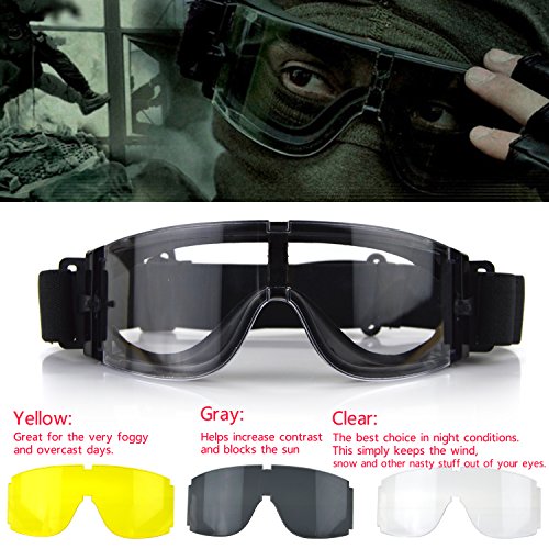 Elemart Tactical Airsoft Goggles - Safety Goggles Army Goggles Military Eye Protection Hunting Glasses For Shooting - 3 Interchangeable Multi Lens & Carrying Case #TOP2