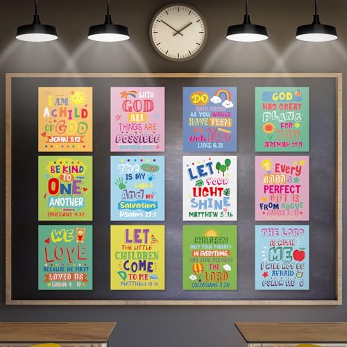 Cinrobiye 12 Pcs Bible Verse Posters for Kids，Inspirational Christian Wall