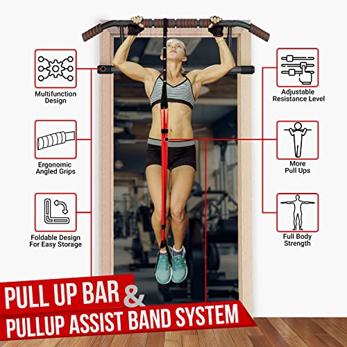 Intent Sports Pull Up Bar For Doorway And Pull Up Assist Bands For Home, Gym, Fitness, Body Stretching, Mobility Work, Weightlifting, Powerlifting, Heavy Duty, Chin Up Exercise Videos, Ebook #TOP6