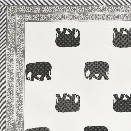 Image of Living Roots Ethnic Jaipur Block Print Double Cotton Bedsheet & 2 Pillow Covers, for Mattress Upto 6 inches Thick, No Colour Bleeding, Grey Colour, King Size 90 * 108 inches, 120TC (615-B)