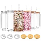 BGRAING 6 Pack 16 oz Acrylic Snow Globe Tumbler Double Wall Plastic Snowglobe Tumbler Cups with Pre-Drilled Hole, 100% Leak Proof, with Bamboo Lids & Clear Lid, for Snow Globe Glitter DIY Gift