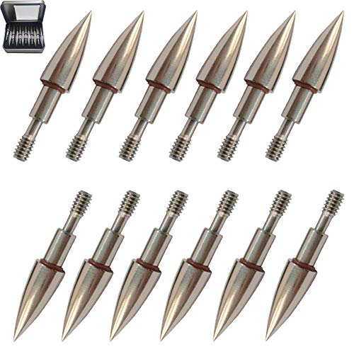 100 Grain Field Points,5/16 Stainless Steel Archery Target Bullet Point Sharp Targethead Screw In Broadheads (1 Dozen 12 Pcs) #TOP6
