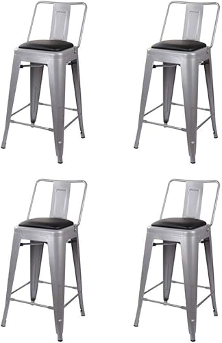 Miniatura 96 de GIA Taburete de metal con respaldo medio de 24 pulgadas de altura de mostrador con asiento de madera oscura, 1 paquete, color negro Negro -,Blanco