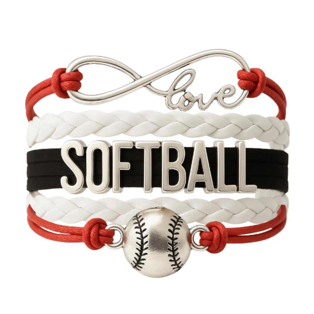 Softball Infinity Charm Bracelet- Softball Jewelry - Adjustable Bracelet for Softball Player, Team and Coaches Gifts