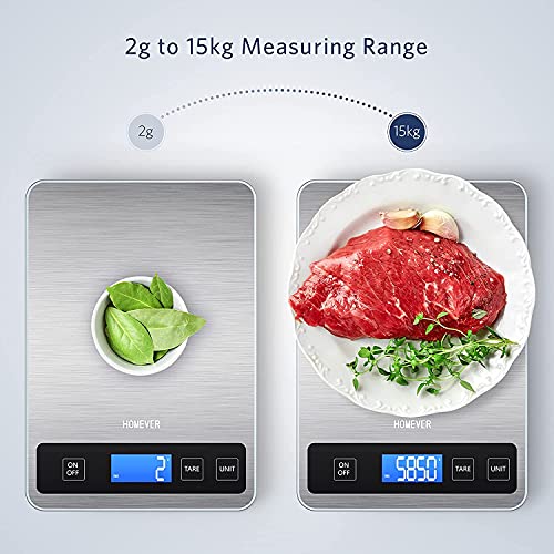 Homever Kitchen Scale, 33Lb/15Kg Food Scales Digital Weight Grams And Oz For Cooking, 304 Stainless Steel, Silver #TOP1