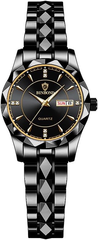 Valentines Couple Pair Watches Men and Women Luminous Calendar Waterproof Gold Silver Stainless Steel Quartz Watch Blue Face his and Hers Watches Set Lovers Set of 2 - Image 8