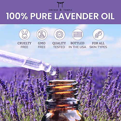 Orchid & Temple Lavender Oil Essential Oil - Essential Oils For Diffusers For Home - Lavender Essential Oil For Skin, Headache Relief, Aromatherapy & Relaxation W/Travel Sized Roll On - Large 4 Fl Oz #TOP3