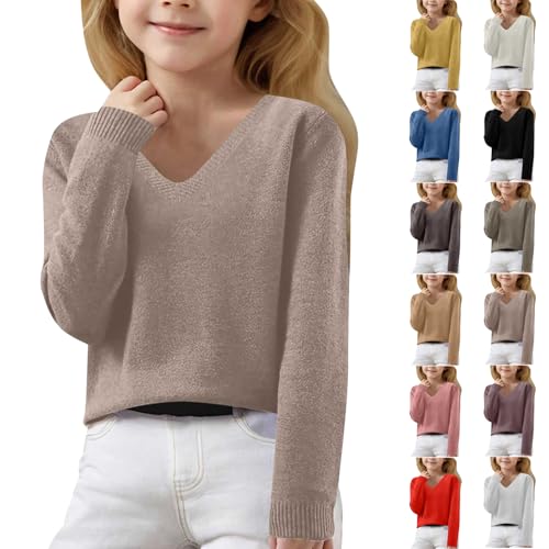 Lightweight Sweaters for Girls Cute v Neck Soft Knit Pullovers Teens Casual Loose Spring Long Sleeve Tops 6-15 Years