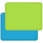 Silicone Kids Placemats, Non-Slip Silicon Placemats for Kids Baby Toddlers Childrens, Kids Portable Placemat for Dining Table, 2Pack, Blue/Green