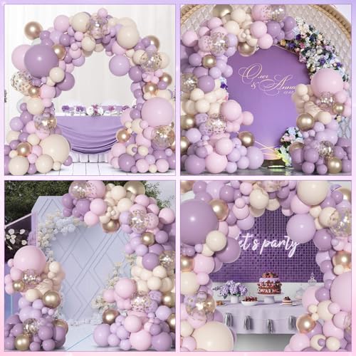Ouddy Party Dusty Purple Balloon Arch Garland Kit, Different Sizes 18 12 10 5Inch Purple Pink Lavender Sand Rose Gold Metal Confetti Balloon for Bridal Baby Shower Wedding Birthday Party Decoration