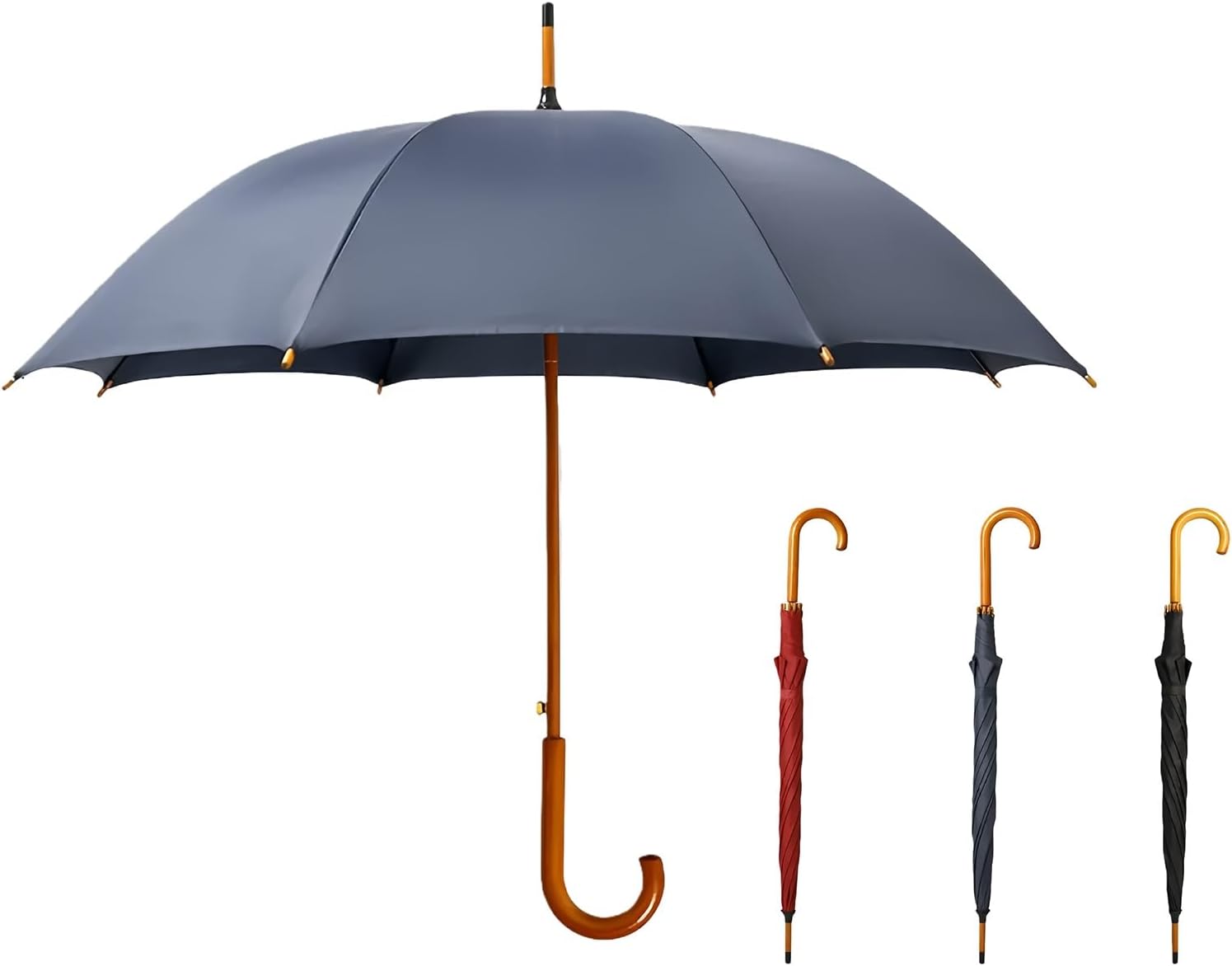 Large Windproof Umbrella, Wooden J-Shaped Handle Umbrella for Rain, Vintage, Waterproof, Sun UV Protection, 8-Rib, Classic Stick Umbrella for Commuting, Travel, Wedding